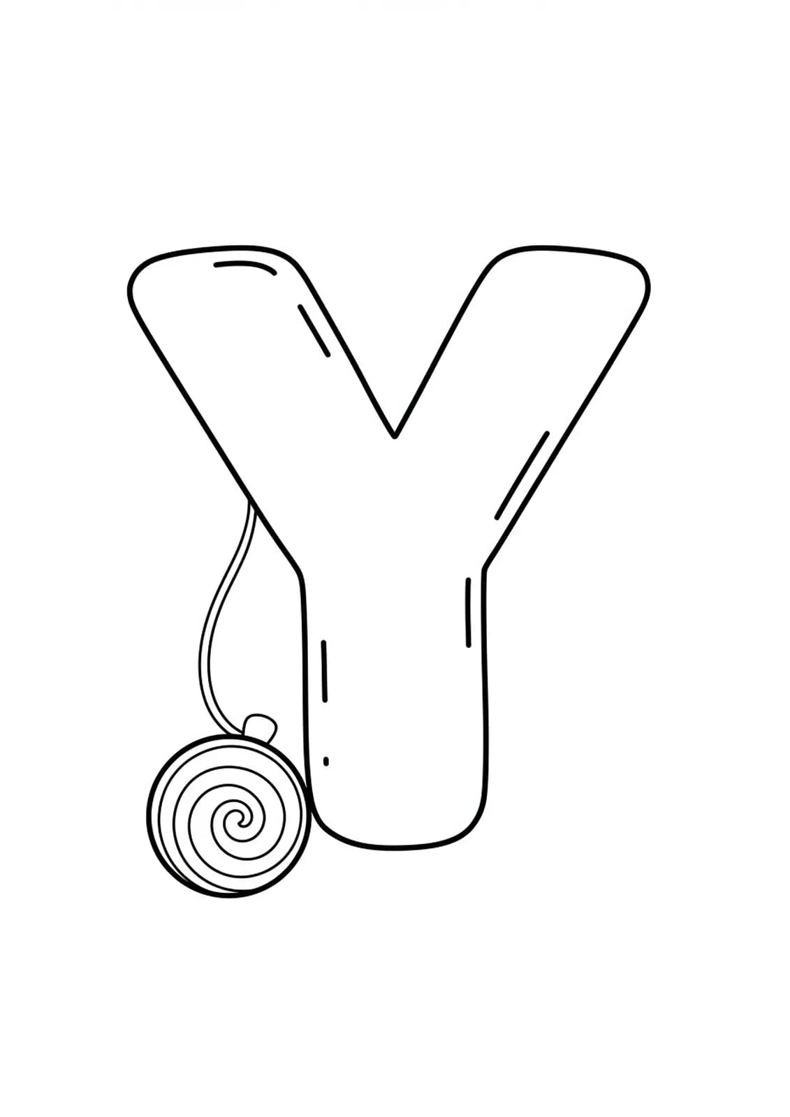Large letter Y with an easy cartoon yo-yo next to it, outlined in bold black and white.