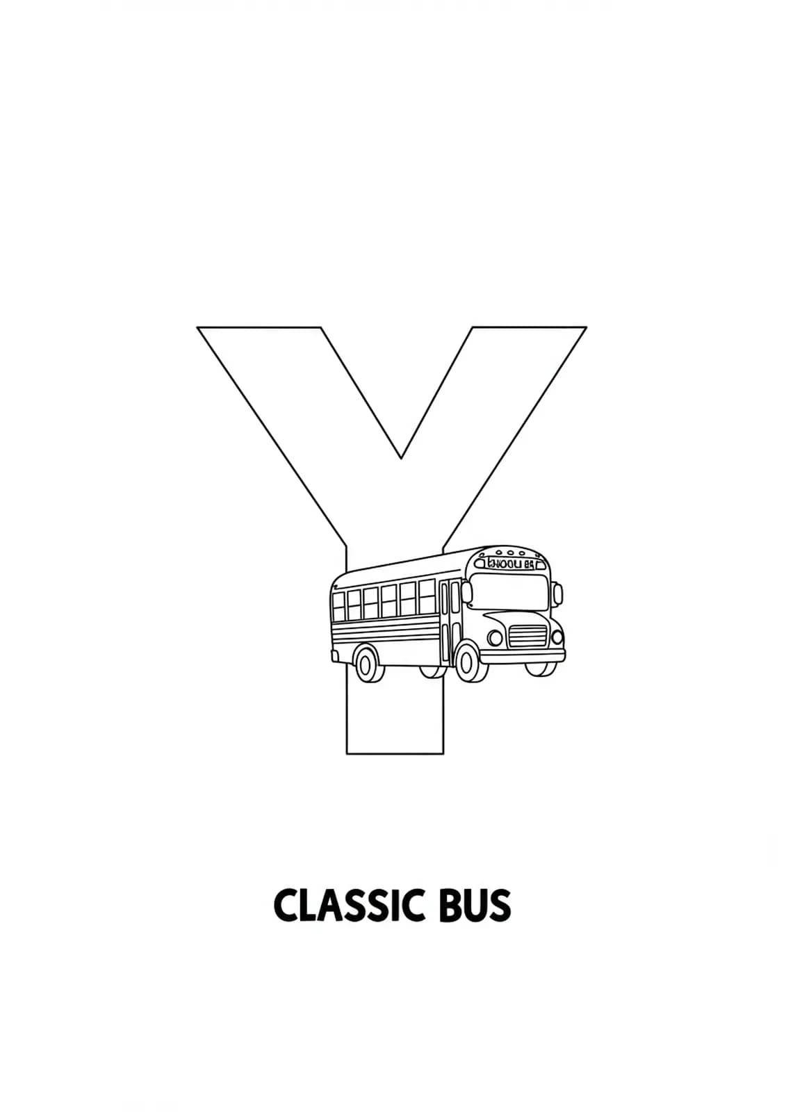 Big letter Y next to a simple school bus illustration with easy outlines.