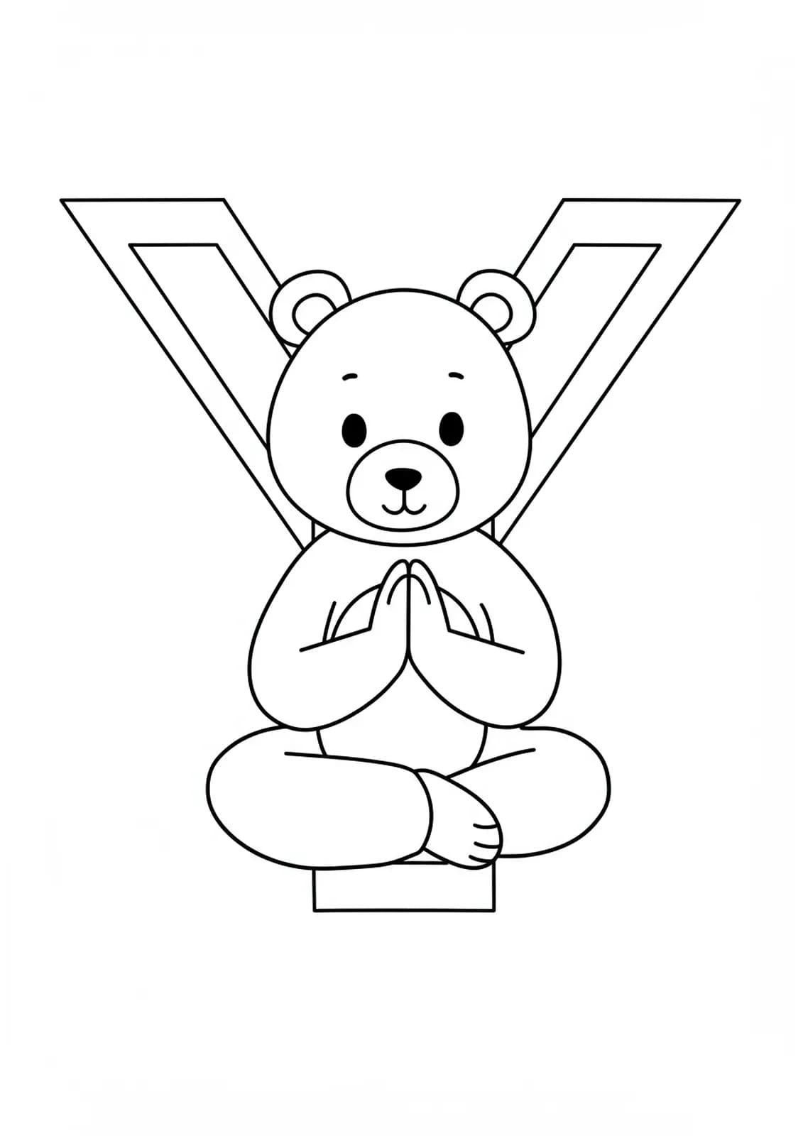Large letter Y with a cartoon bear sitting cross-legged in a simple yoga pose, outlined simply.