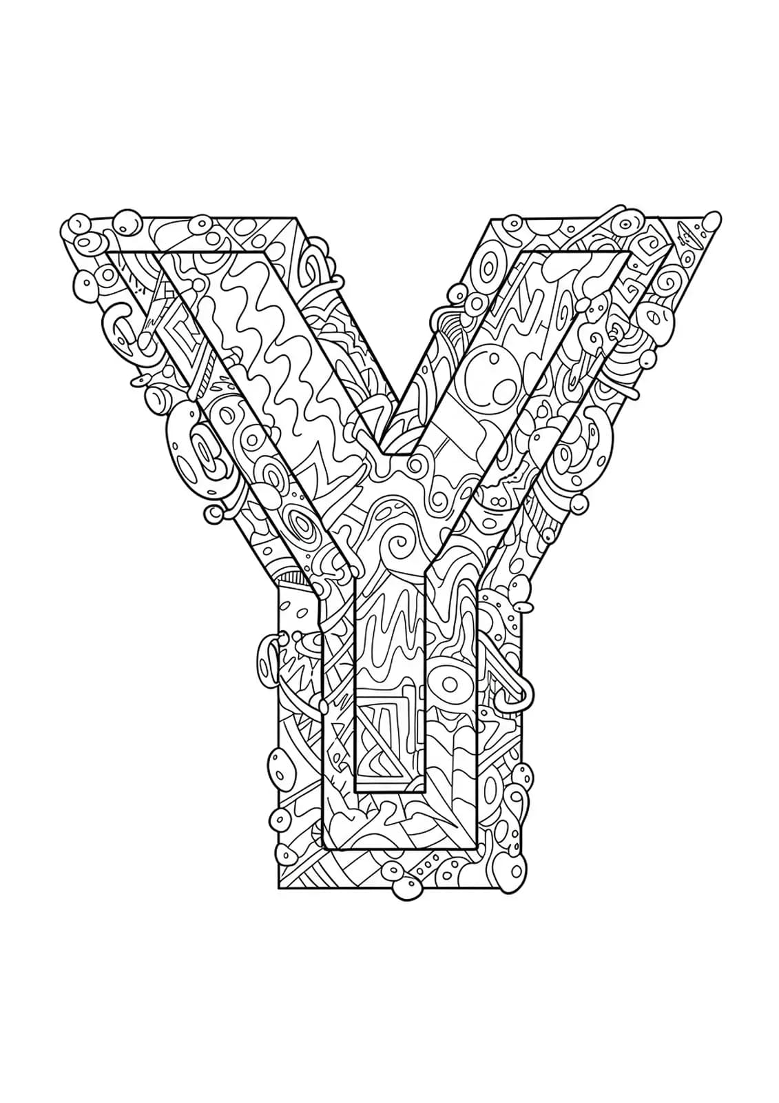 Letter Y surrounded by complex graffiti and abstract street art patterns in black and white.