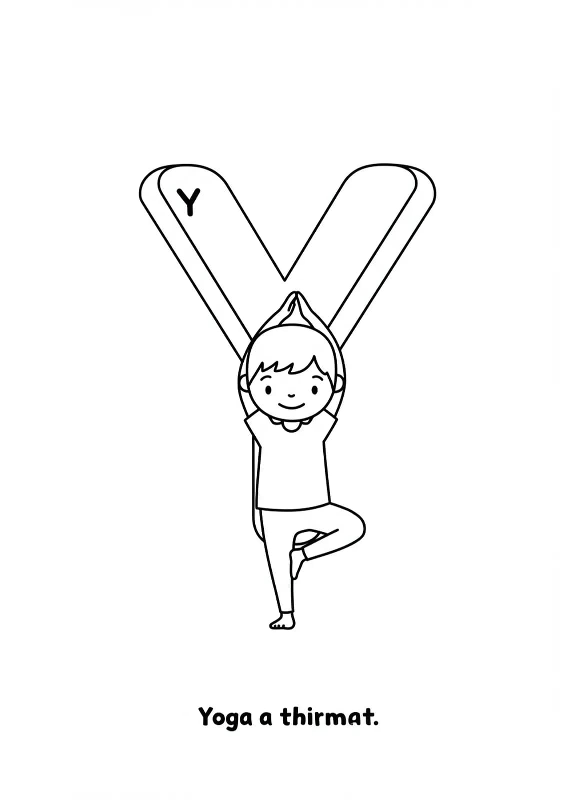 Large letter Y with a child in a simple yoga pose, easy lines and shapes for young children.