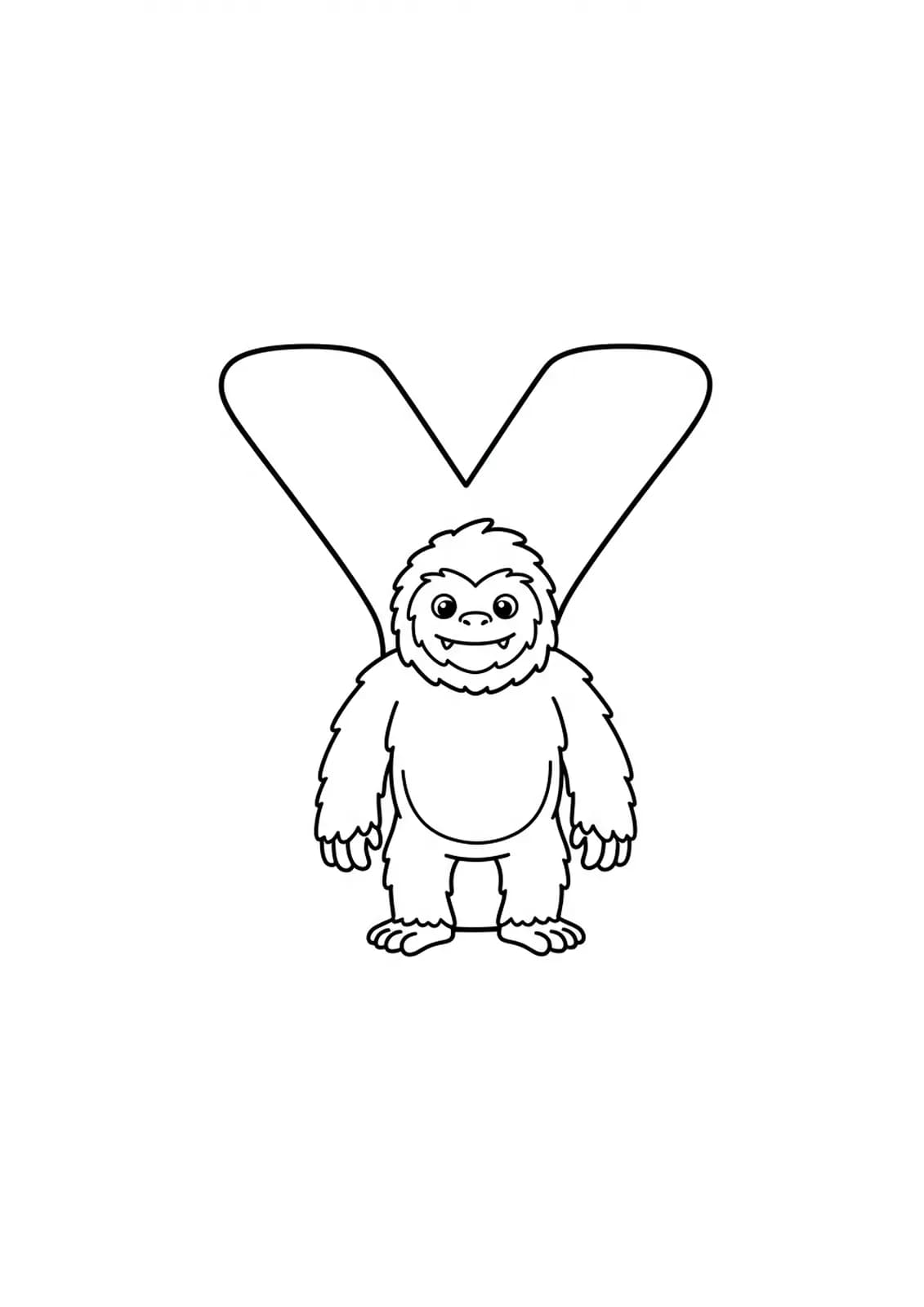 Large letter Y and a smiling cartoon yeti with simple outlines.