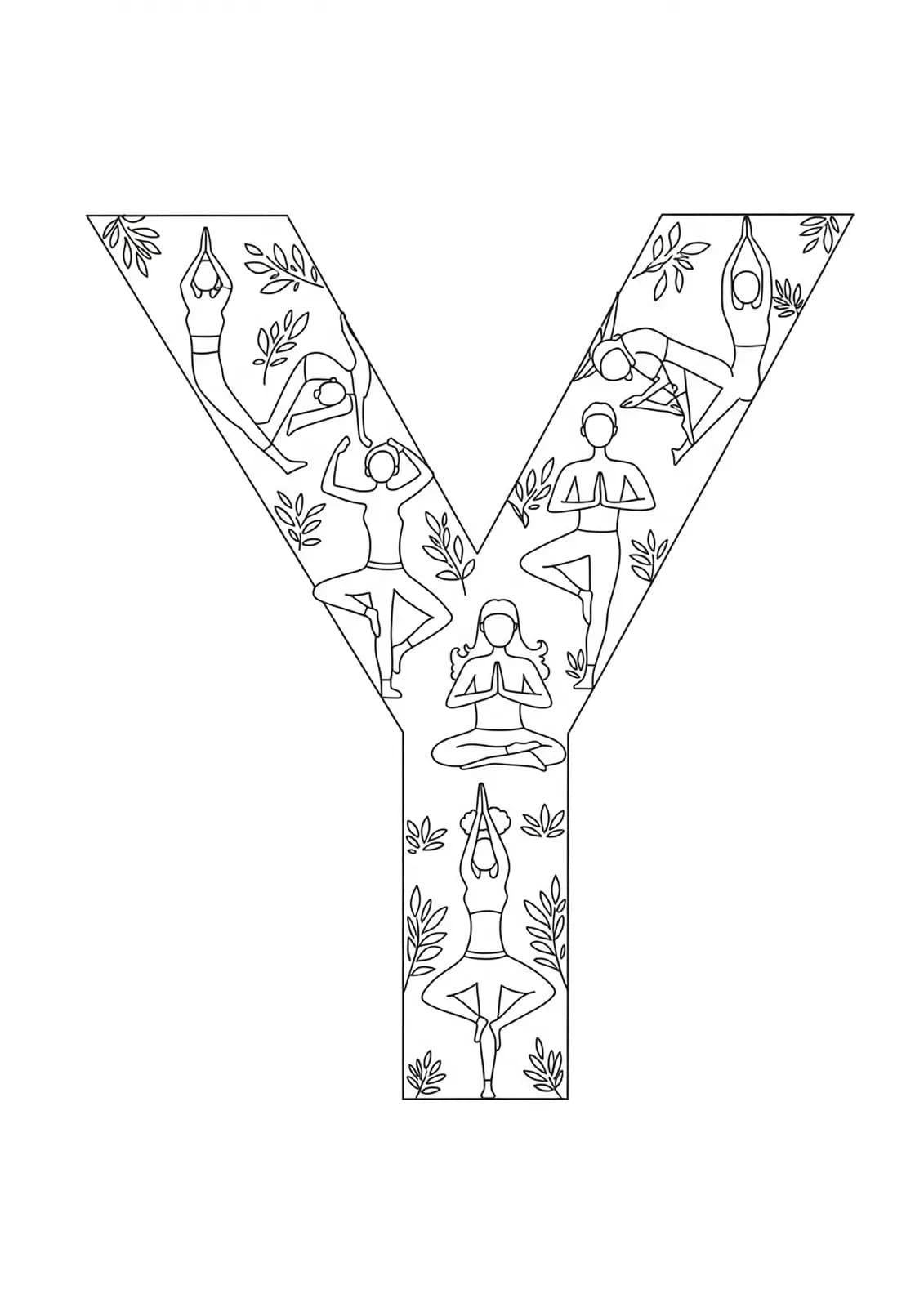 Large letter Y with simple yoga pose silhouettes around it.