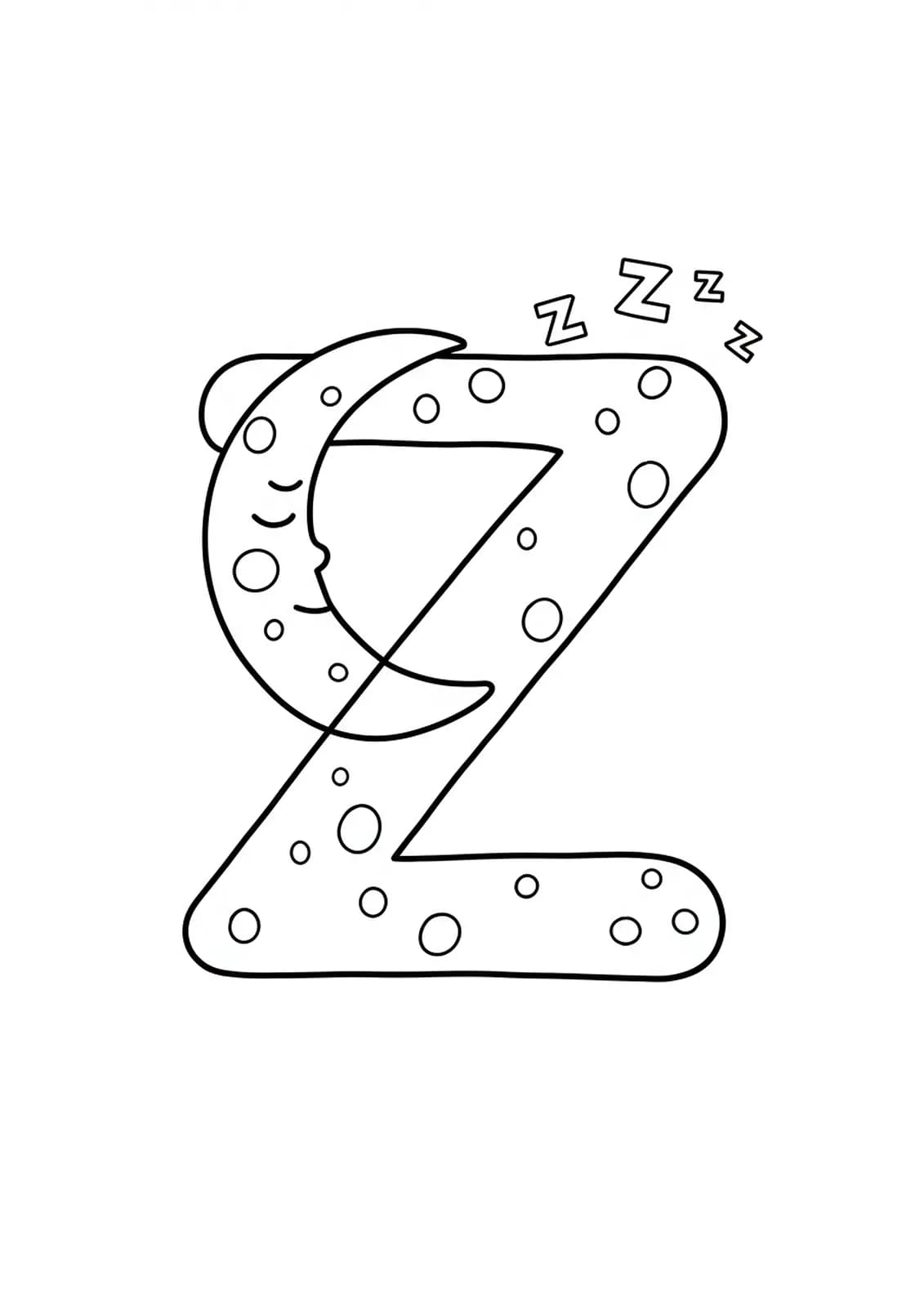 Line art with a big letter Z, a sleeping crescent moon, and floating Zzz's.
