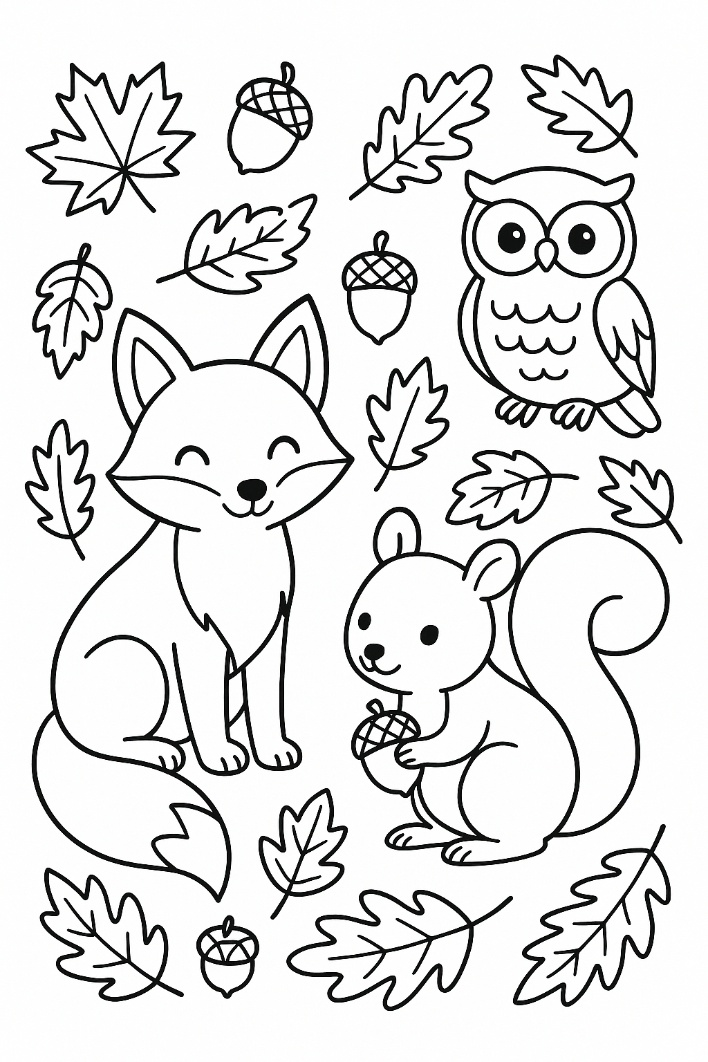 Autumn Forest Animals Coloring Page - Free Coloring Page | TryColoringPages