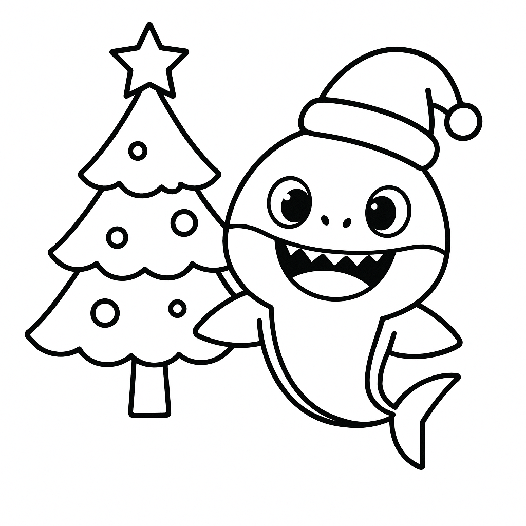 Baby Shark Celebrates Christmas - Free Coloring Page | TryColoringPages