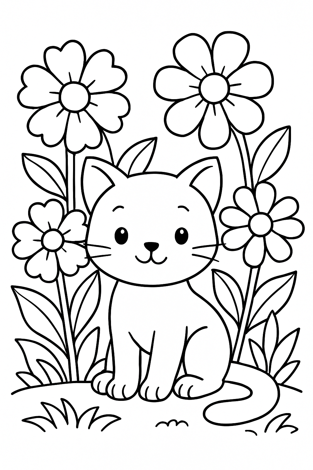 Kitty in Flower Garden Coloring Page - Free Coloring Page ...