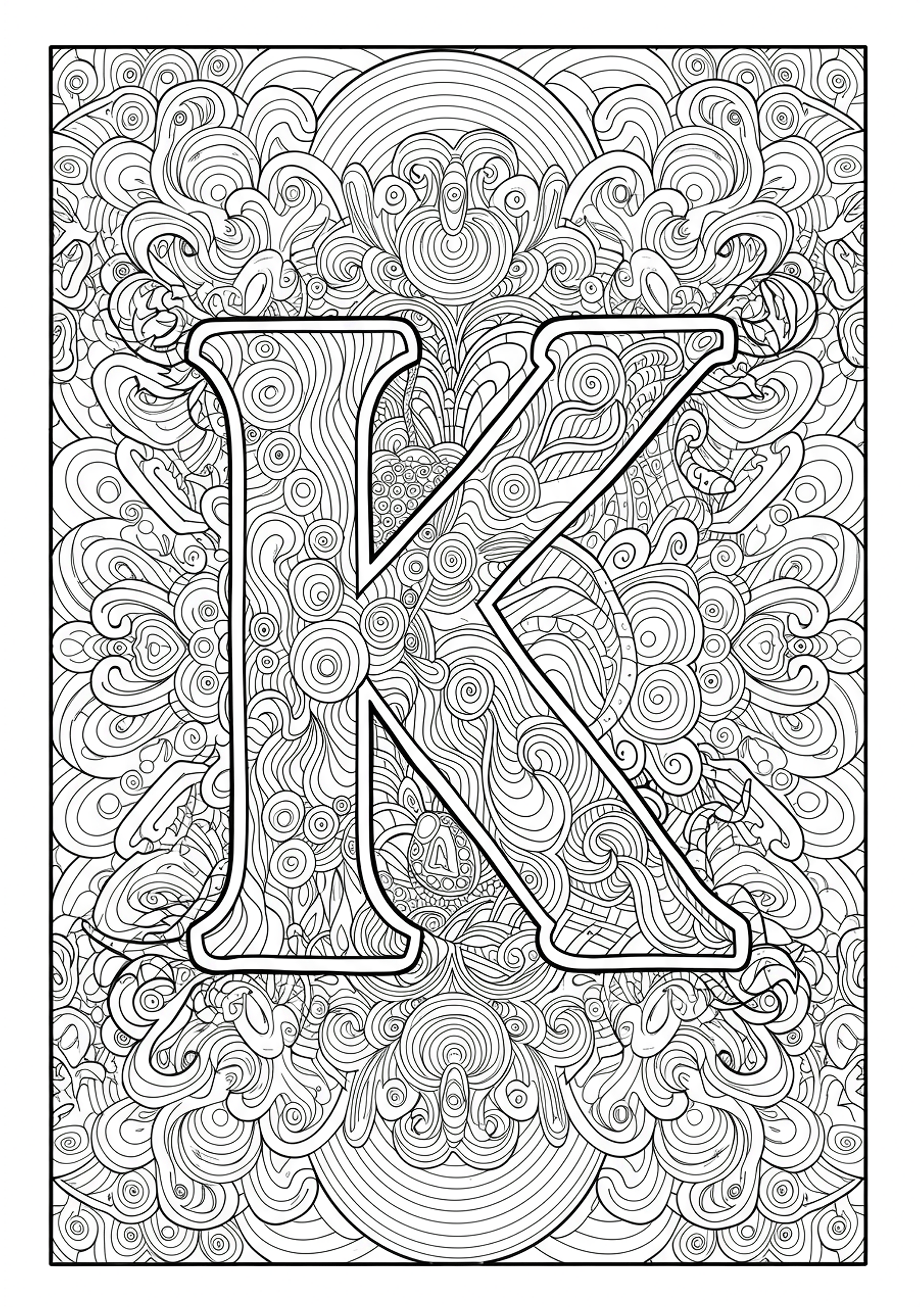 Letter K Optical Illusion Patterns Coloring Page - Free Coloring Page ...