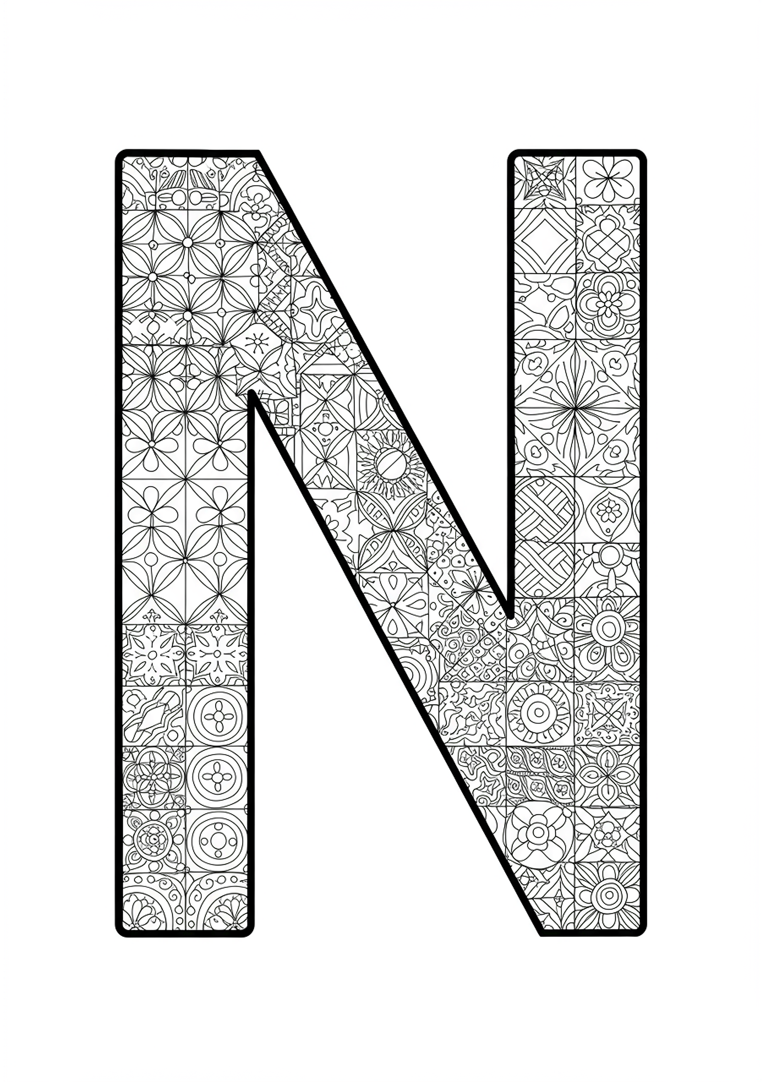 Letter N Cultural Mosaic Patterns Coloring Page - Free Coloring Page ...