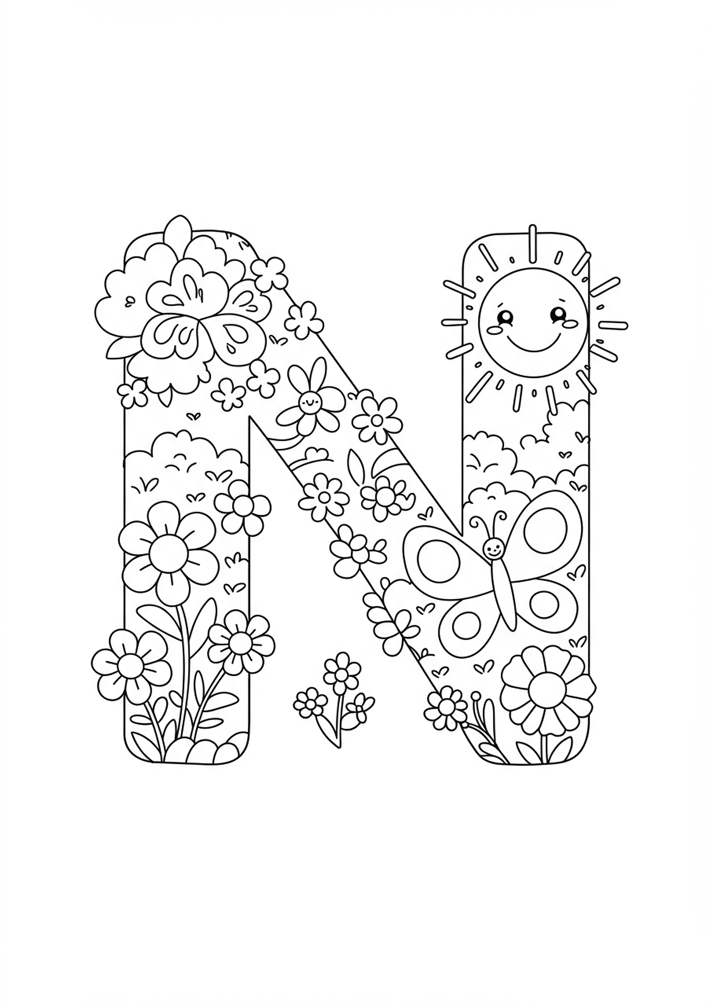 Letter N in a Springtime Nature Scene - Free Coloring Page ...