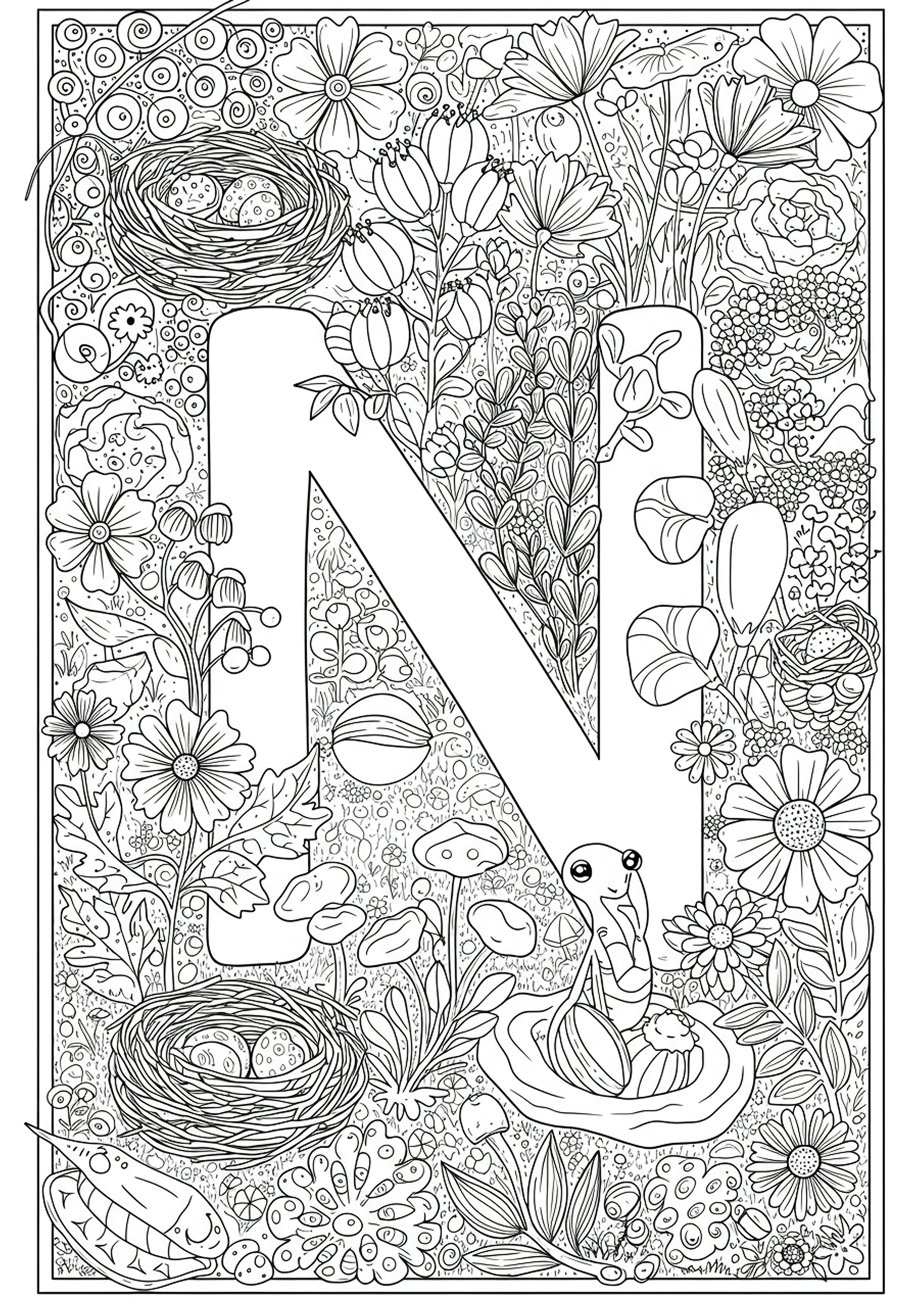Letter N Nature Walk Coloring Page - Free Coloring Page | TryColoringPages