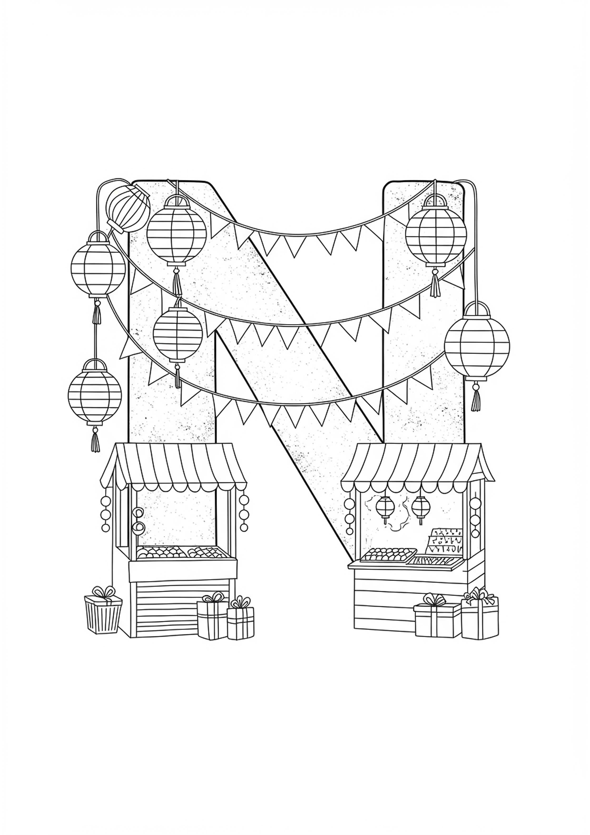 Letter N Night Market Coloring Page Free Coloring Page TryColoringPages Letter n night market coloring page free coloring page trycoloringpages