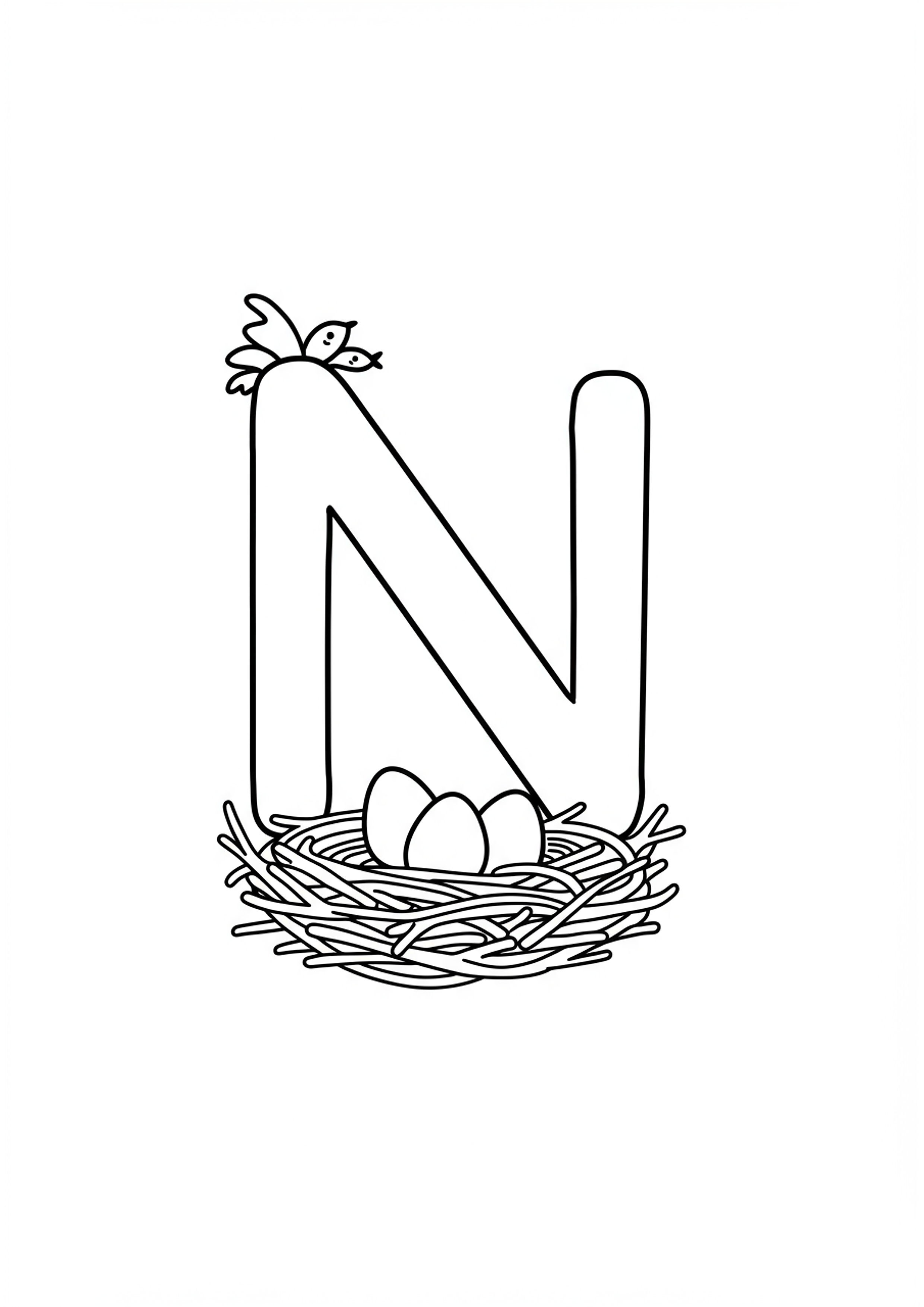 Letter N with a Nest and Eggs - Free Coloring Page | TryColoringPages