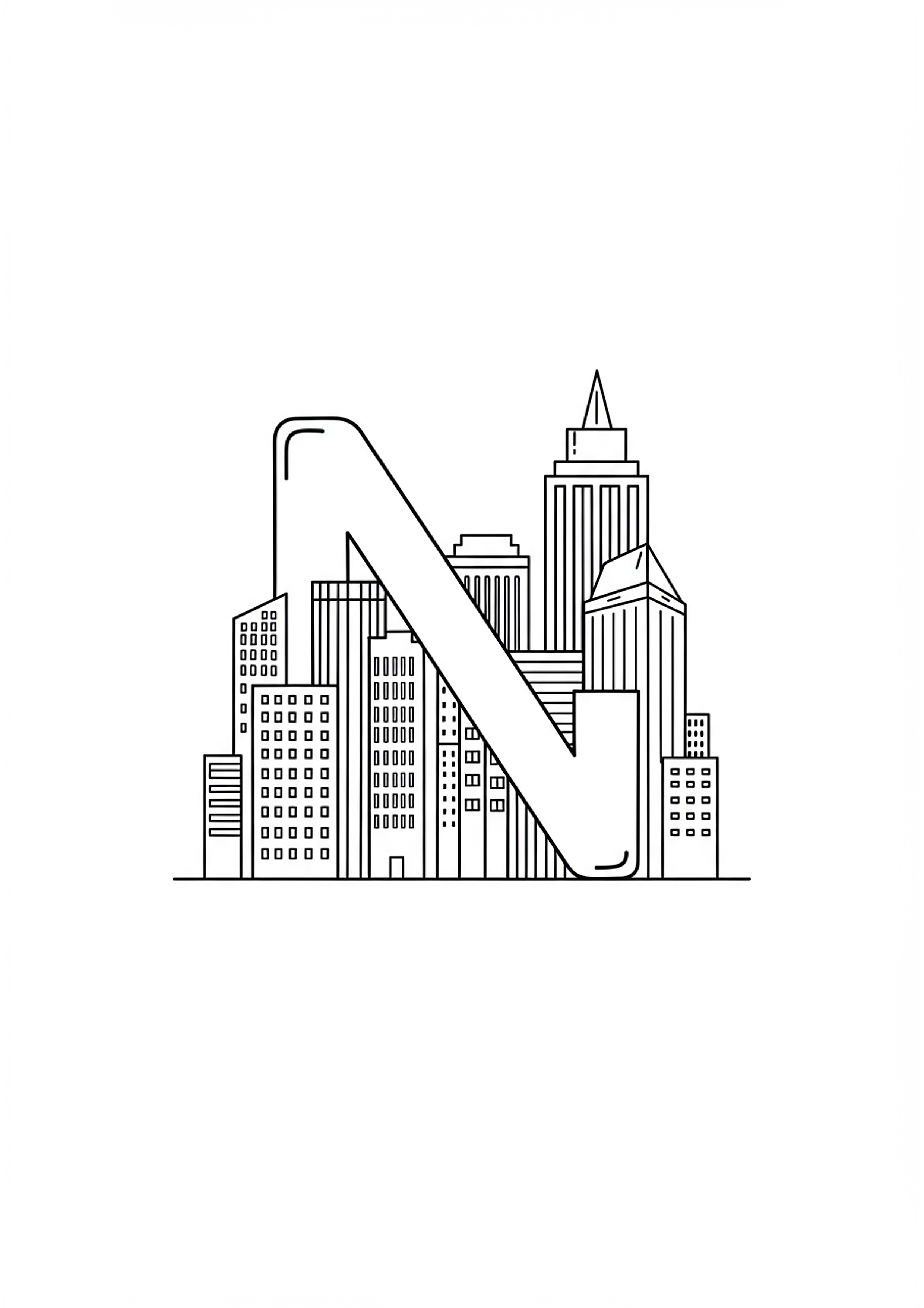 Letter N with City Skyline - Free Coloring Page | TryColoringPages