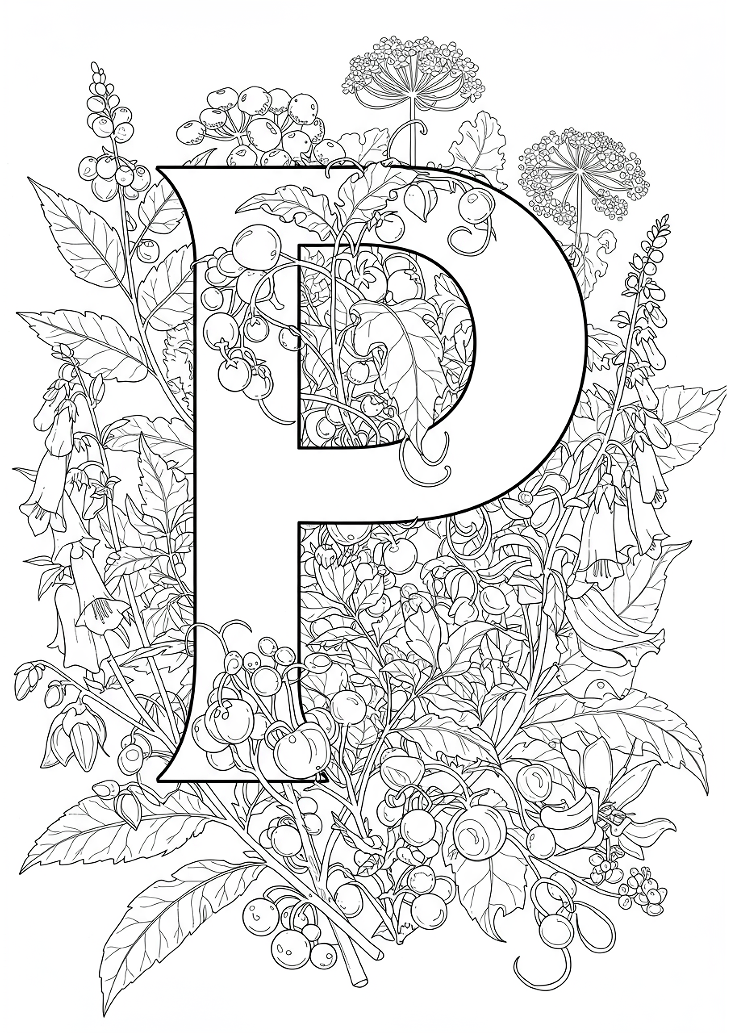 Letter P Coloring Page: Botanical Poisonous Plants - Free Coloring Page ...