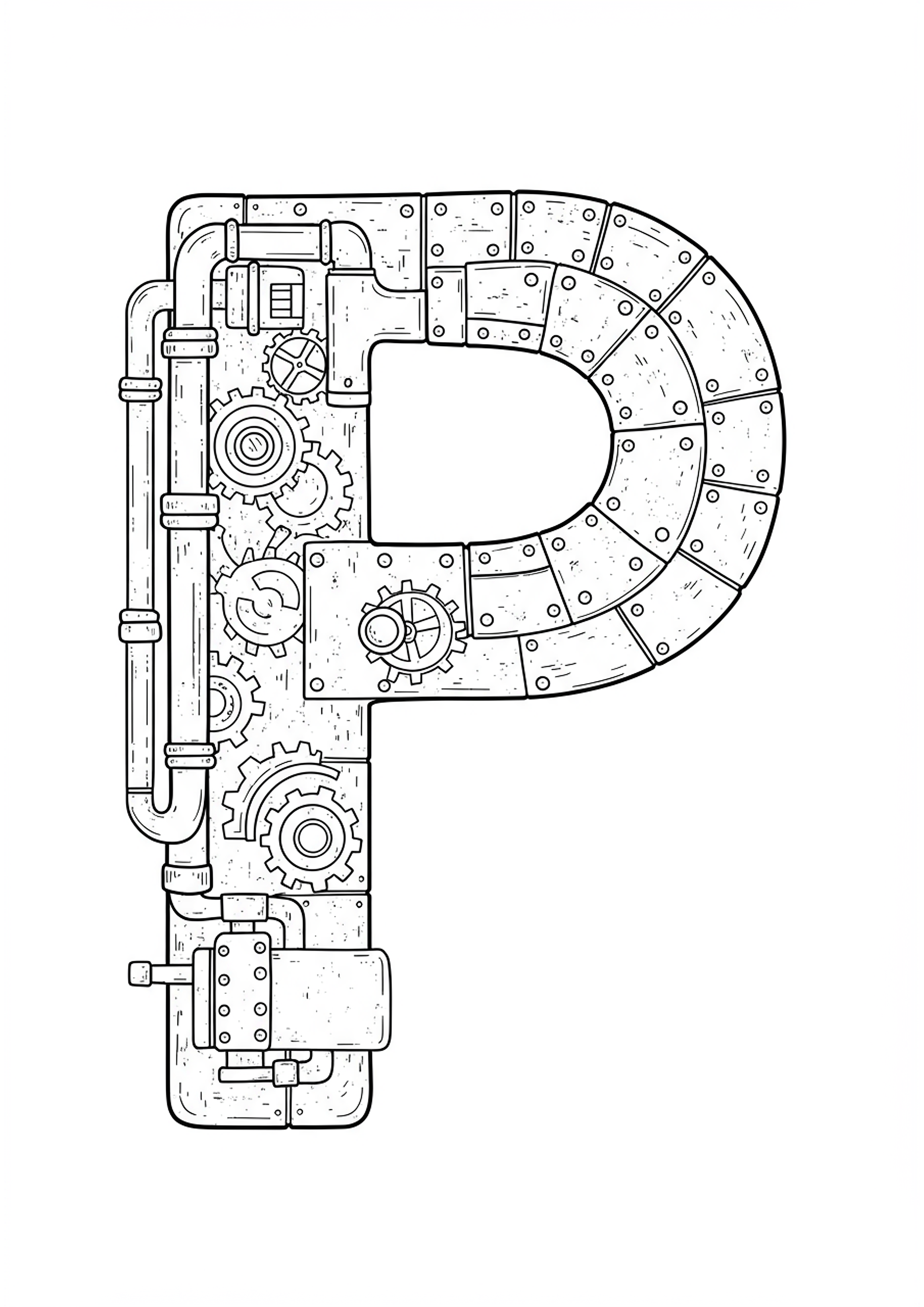 Letter P in Steampunk Gears and Cogs - Free Coloring Page ...
