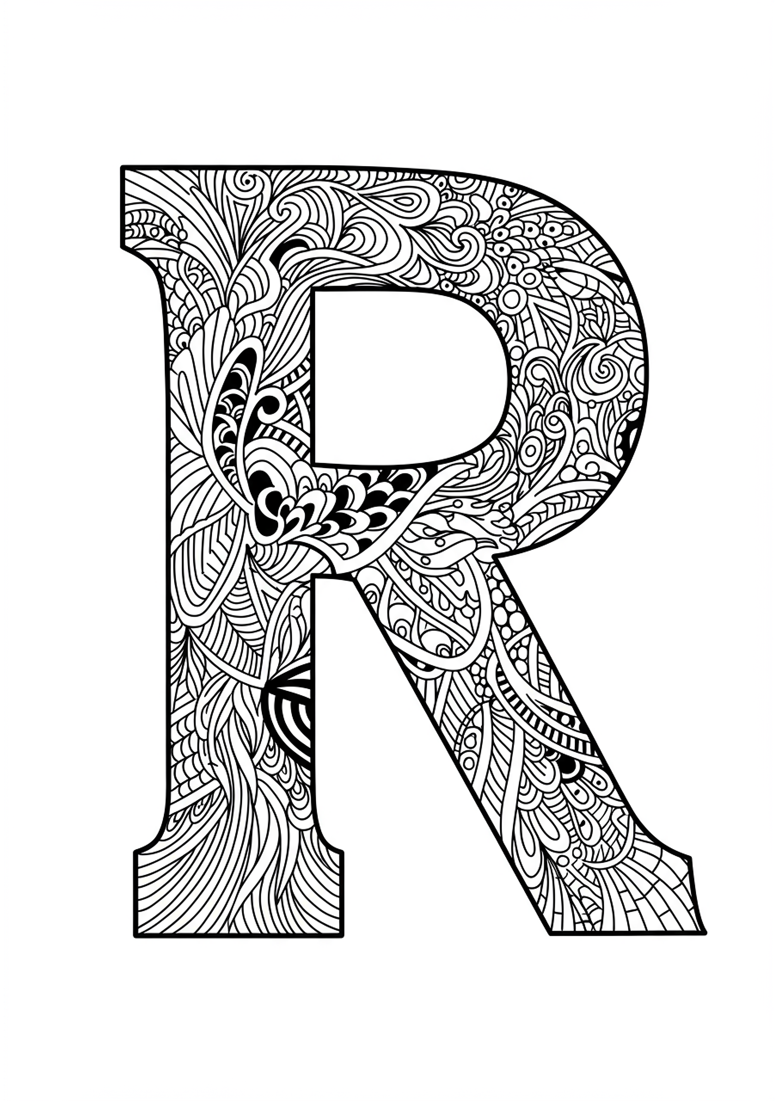 Letter R Abstract Tribal Tattoo Motifs - Free Coloring Page ...