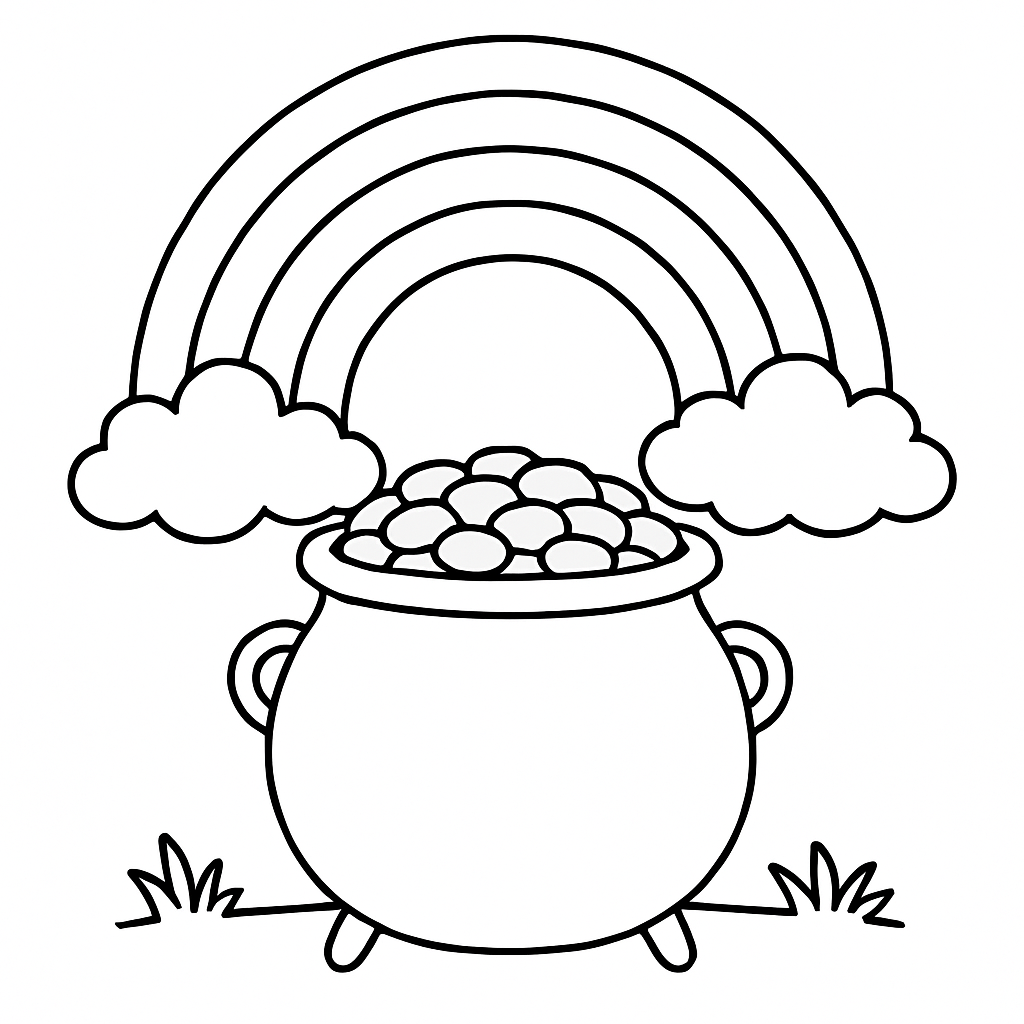 Pot of Gold at the Rainbow Coloring Page - Free Coloring Page ...