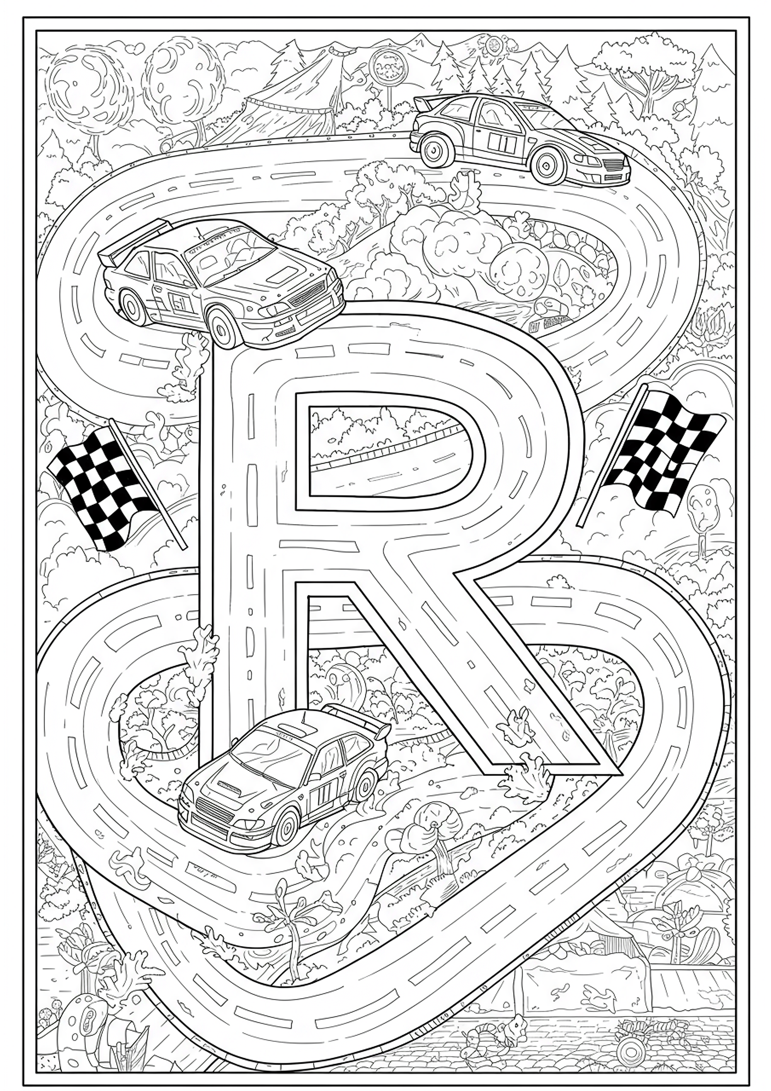 Racing Rally Cars: Sports Letter R Coloring Page - Free Coloring Page ...