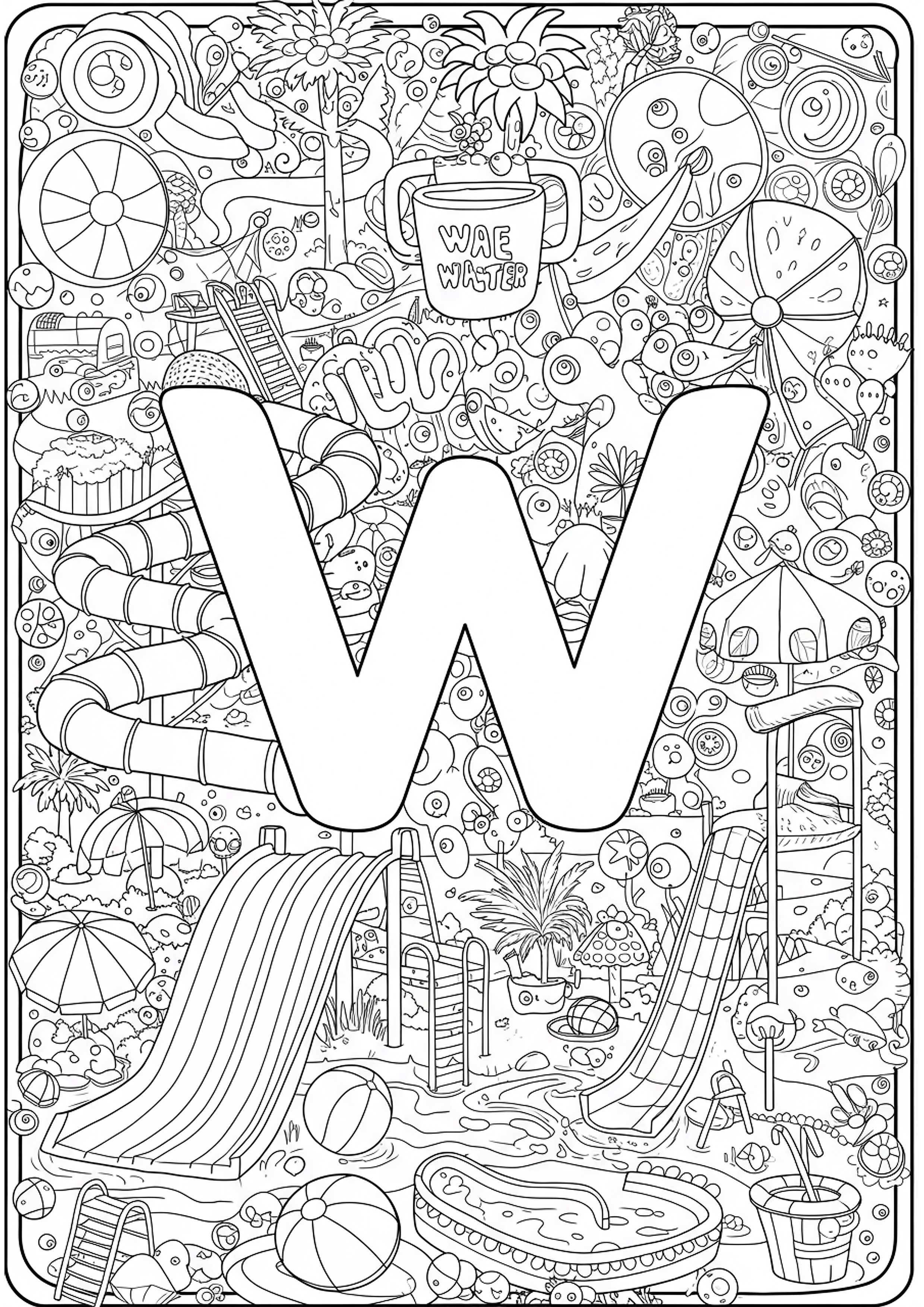 W Colouring In Whimsical Water Park Letter W Coloring Challenge - Free Coloring Page ...