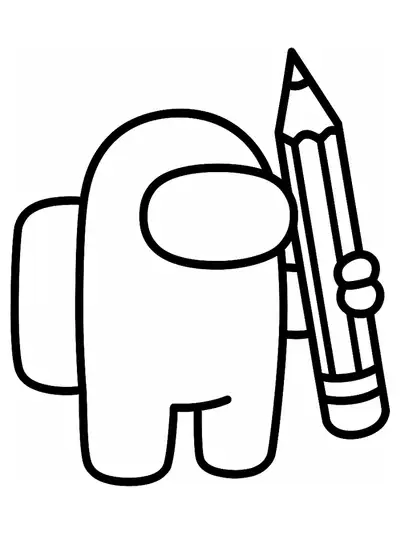Among Us crewmate with a large backpack and school supplies, big shapes for preschool coloring