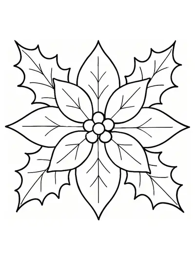 Easy poinsettia flower coloring page with Christmas theme for kids.