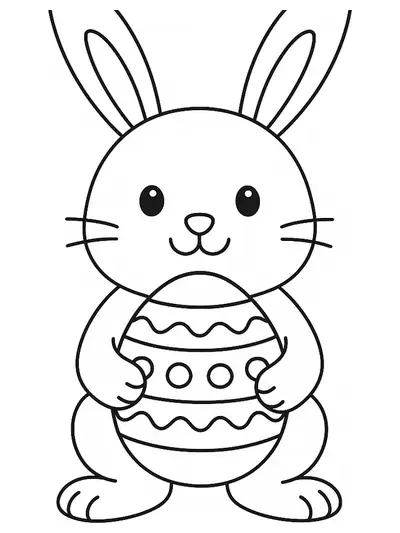 Large, simple outline of an Easter bunny holding an egg for preschoolers