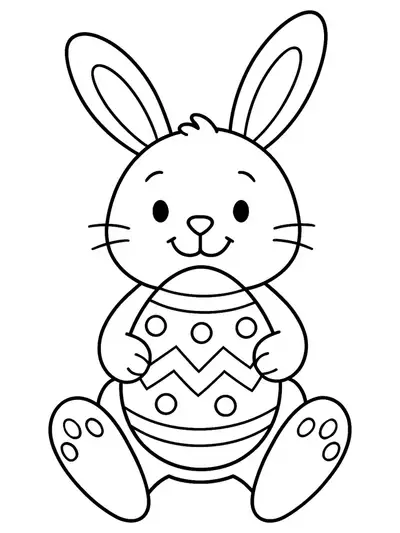 Simple coloring page of an Easter bunny holding a large egg, designed for preschoolers.