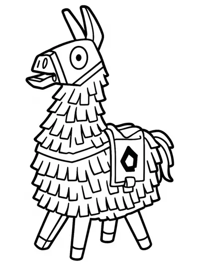 Easy Fortnite llama piñata coloring page with large shapes for preschoolers