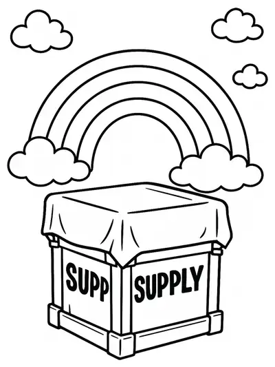 Fortnite supply drop under a big rainbow, easy coloring page for preschoolers