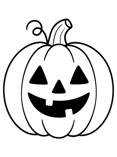 Simple black and white outline of a smiling pumpkin for Halloween coloring
