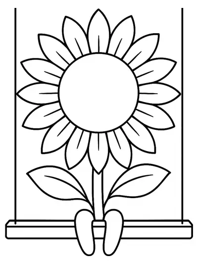 Easy playground-themed sunflower coloring page for preschool children.