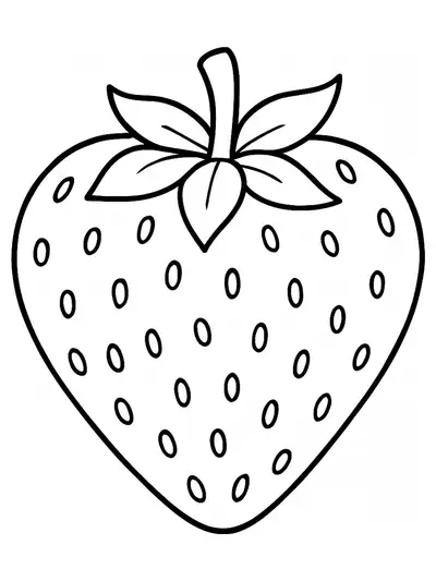 Large heart-shaped strawberry with a simple leafy top, outlined for preschool coloring.