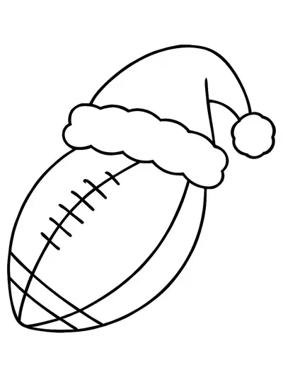 Football with a Santa hat for a simple Christmas coloring page.