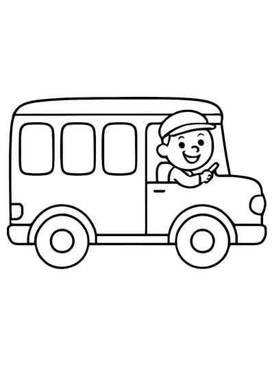 Joy from Inside Out 2 smiling and driving a large, simple school bus with big windows and wheels.