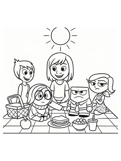 Inside Out 2 characters having a picnic on a sunny day.