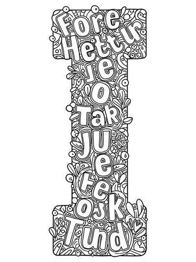 Letter I with surrounding motivational words and decorative elements in a medium-complexity design.