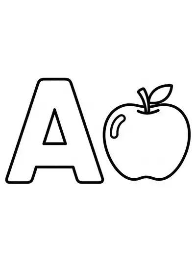 Large letter A with a simple apple beside it, easy coloring page for preschoolers.