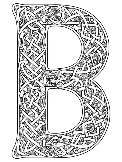 Intricate Celtic knotwork patterns forming and wrapping around the letter D.