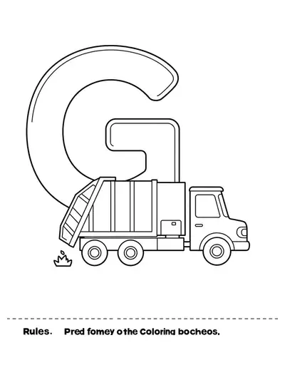Large letter G with a basic garbage truck outlined next to it, easy for preschoolers.