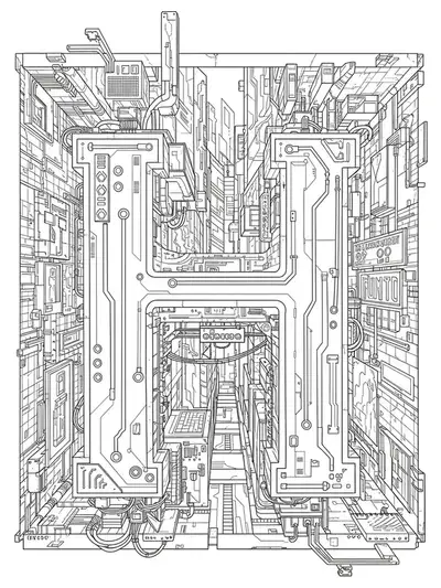 Cyberpunk-themed letter H surrounded by detailed futuristic cityscape, neon signs, and digital motifs