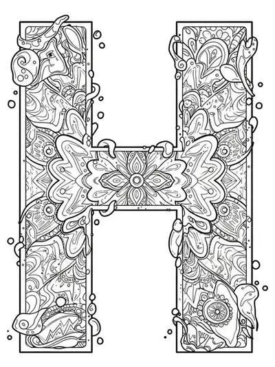 Intricate graffiti mandala design with bold letter H in center, surrounded by swirling street art patterns