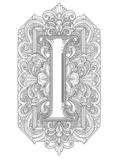 Letter I surrounded by detailed Art Deco geometric patterns and stylized buildings.