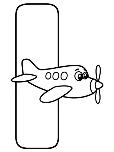 Large letter I and an easy airplane outline for preschool coloring