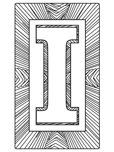 Letter I surrounded by easy illusion art patterns for teens to color