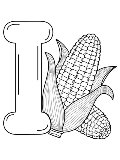 Letter I and simple Indian corn doodle for young children to color