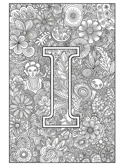 Large letter I with easy inspirational quotes on a coloring page for teens