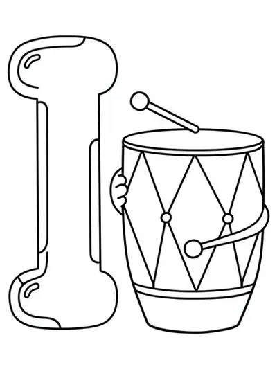 Large letter I and a basic instrument outline for preschoolers to color