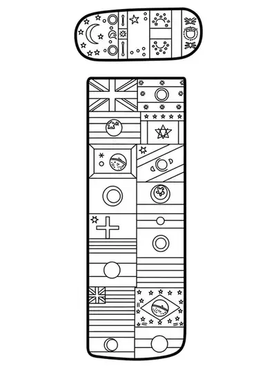Letter I decorated with easy international flags for teen coloring