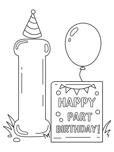 Letter I with a birthday invitation, simple coloring page for young children